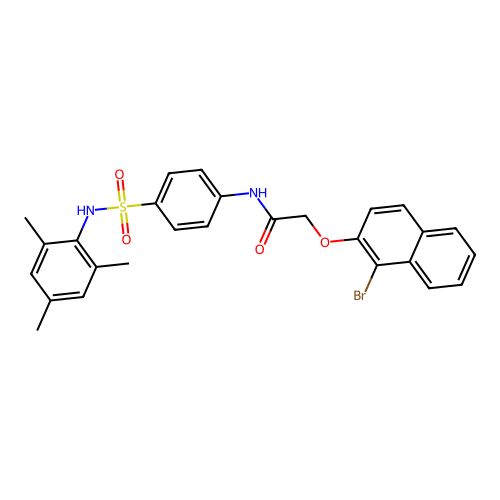 2-[(1-bromo-2-naphthyl)oxy]-N-{4-[(mesitylamino)sulfonyl]phenyl}acetamide structure