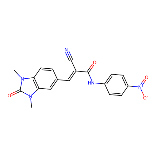 (E)-2-cyano-3-(1,3-dimethyl-2-oxobenzimidazol-5-yl)-N-(4-nitrophenyl)prop-2-enamide structure