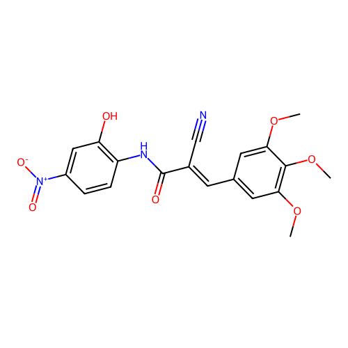 (E)-2-cyano-N-(2-hydroxy-4-nitrophenyl)-3-(3,4,5-trimethoxyphenyl)prop-2-enamide structure