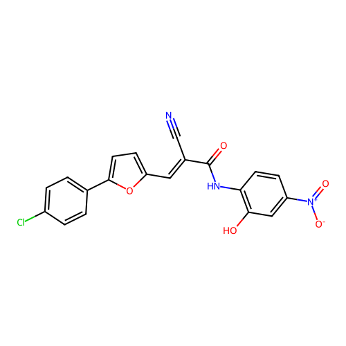 (E)-3-[5-(4-chlorophenyl)furan-2-yl]-2-cyano-N-(2-hydroxy-4-nitrophenyl)prop-2-enamide structure