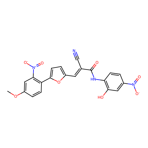 (E)-2-cyano-N-(2-hydroxy-4-nitrophenyl)-3-[5-(4-methoxy-2-nitrophenyl)furan-2-yl]prop-2-enamide structure