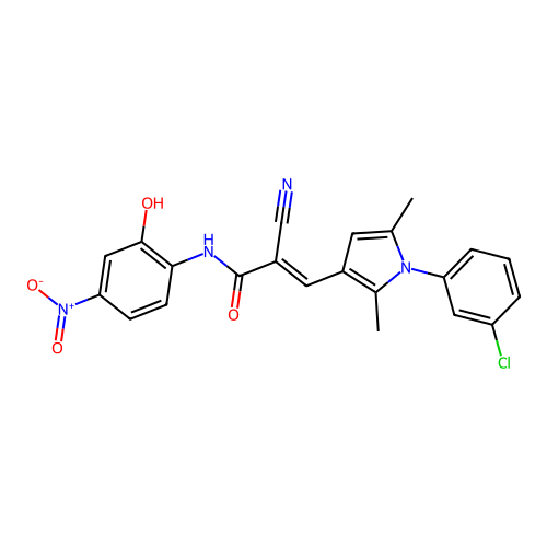(E)-3-[1-(3-chlorophenyl)-2,5-dimethylpyrrol-3-yl]-2-cyano-N-(2-hydroxy-4-nitrophenyl)prop-2-enamide structure