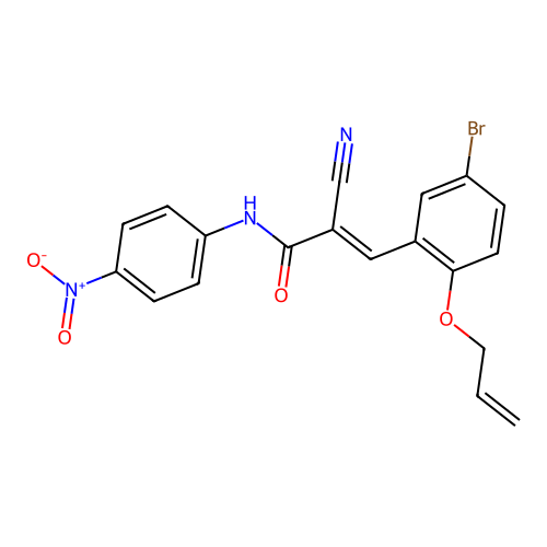 3-[5-bromo-2-(prop-2-en-1-yloxy)phenyl]-2-cyano-N-(4-nitrophenyl)prop-2-enamide structure