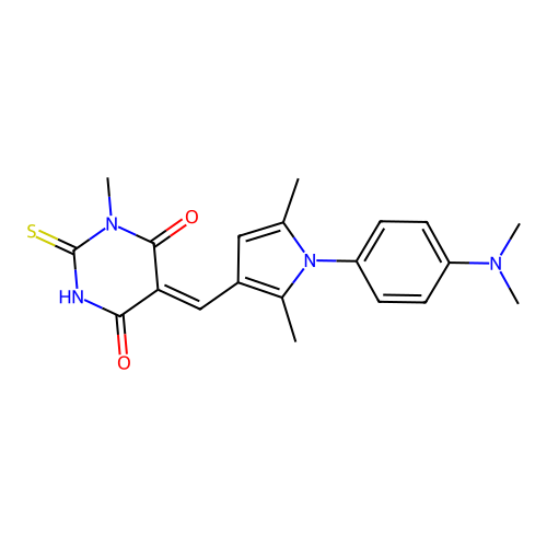(5Z)-5-({1-[4-(dimethylamino)phenyl]-2,5-dimethyl-1H-pyrrol-3-yl}methylidene)-1-methyl-2-sulfanylpyrimidine-4,6(1H,5H)-dione structure