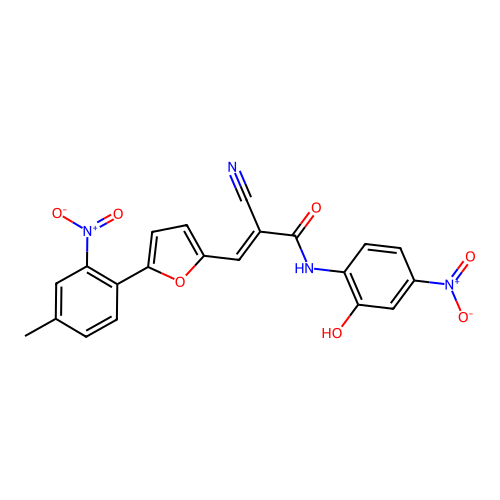 (E)-2-cyano-N-(2-hydroxy-4-nitrophenyl)-3-[5-(4-methyl-2-nitrophenyl)furan-2-yl]prop-2-enamide structure