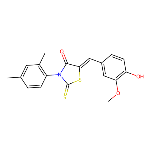 (Z)-3-(2,4-dimethylphenyl)-5-(4-hydroxy-3-methoxybenzylidene)-2-thioxothiazolidin-4-one structure
