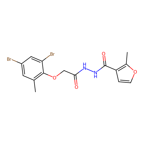 N'-[(2,4-dibromo-6-methylphenoxy)acetyl]-2-methyl-3-furohydrazide structure