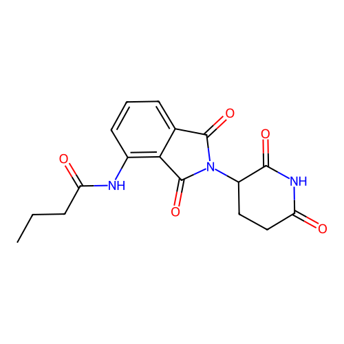N-[2-(2,6-dioxo-3-piperidyl)-1,3-dioxo-isoindol-4-yl]butanamide structure
