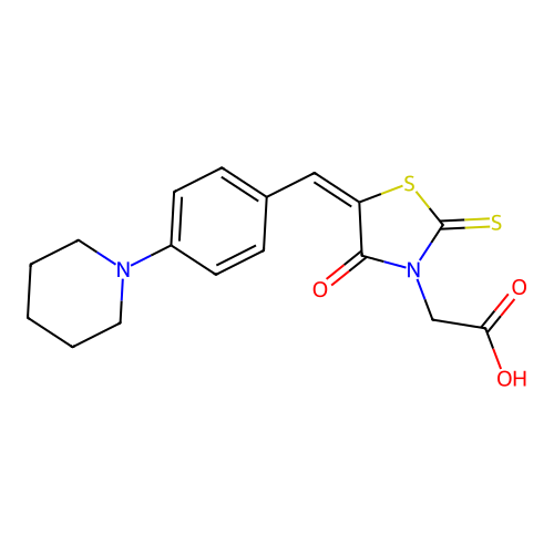 {(5E)-4-oxo-5-[4-(piperidin-1-yl)benzylidene]-2-thioxo-1,3-thiazolidin-3-yl}acetic acid structure