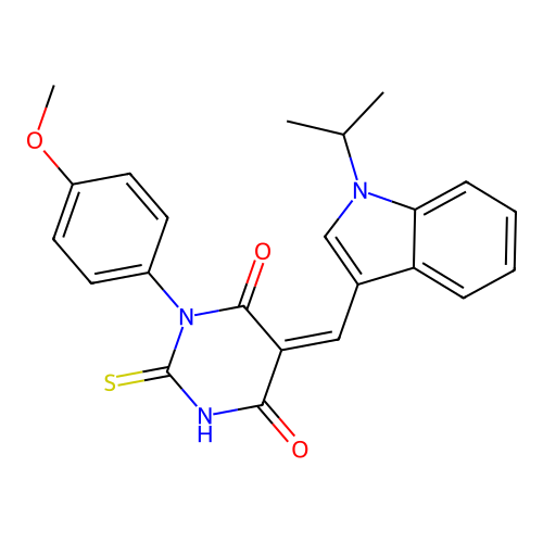 (5Z)-1-(4-methoxyphenyl)-5-[(1-propan-2-ylindol-3-yl)methylidene]-2-sulfanylidene-1,3-diazinane-4,6-dione structure