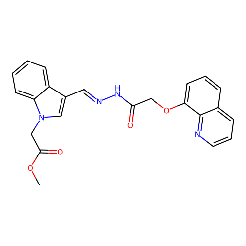 methyl 2-[3-[(E)-[(2-quinolin-8-yloxyacetyl)hydrazinylidene]methyl]indol-1-yl]acetate structure