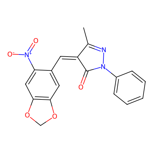 (4Z)-5-methyl-4-[(6-nitro-1,3-benzodioxol-5-yl)methylidene]-2-phenylpyrazol-3-one structure
