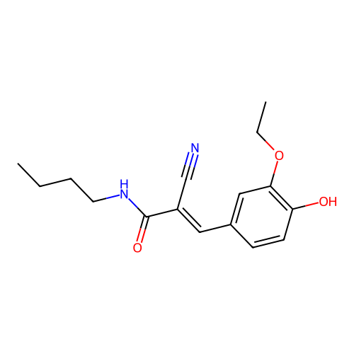 N-butyl-2-cyano-3-(3-ethoxy-4-hydroxyphenyl)acrylamide structure