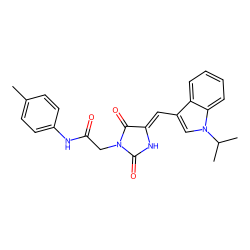 2-[(4Z)-2-hydroxy-5-oxo-4-{[1-(propan-2-yl)-1H-indol-3-yl]methylidene}-4,5-dihydro-1H-imidazol-1-yl]-N-(4-methylphenyl)acetamide structure