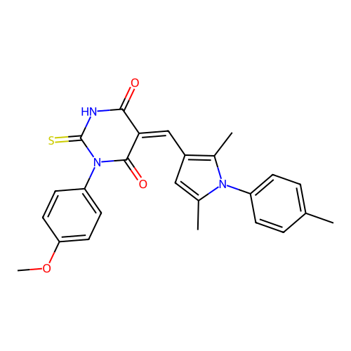 (5Z)-5-[[2,5-dimethyl-1-(4-methylphenyl)pyrrol-3-yl]methylidene]-1-(4-methoxyphenyl)-2-sulfanylidene-1,3-diazinane-4,6-dione structure