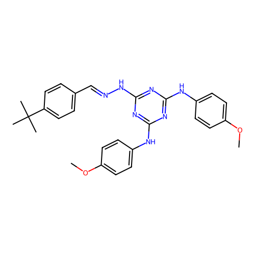 6-[(2E)-2-(4-tert-butylbenzylidene)hydrazinyl]-N,N'-bis(4-methoxyphenyl)-1,3,5-triazine-2,4-diamine structure