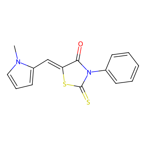 (Z)-5-((1-methyl-1H-pyrrol-2-yl)methylene)-3-phenyl-2-thioxothiazolidin-4-one structure