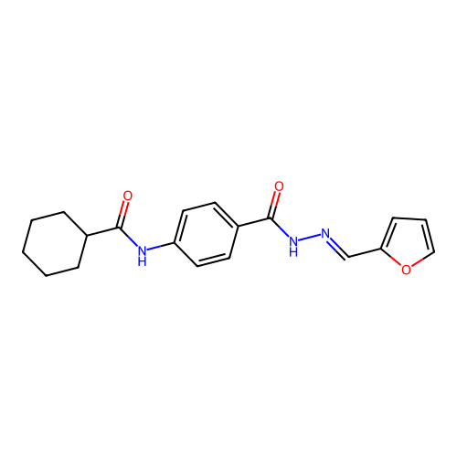 N-(4-{[2-(2-furylmethylene)hydrazino]carbonyl}phenyl)cyclohexanecarboxamide structure