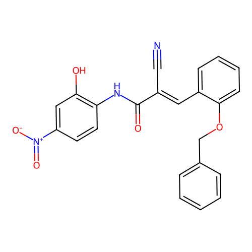 (E)-2-cyano-N-(2-hydroxy-4-nitrophenyl)-3-(2-phenylmethoxyphenyl)prop-2-enamide structure