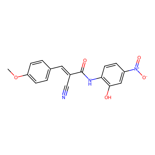 (E)-2-cyano-N-(2-hydroxy-4-nitrophenyl)-3-(4-methoxyphenyl)prop-2-enamide structure
