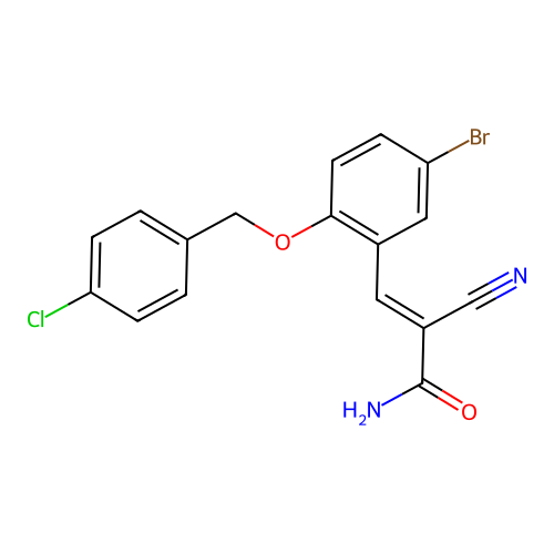 (E)-3-[5-bromo-2-[(4-chlorophenyl)methoxy]phenyl]-2-cyanoprop-2-enamide structure