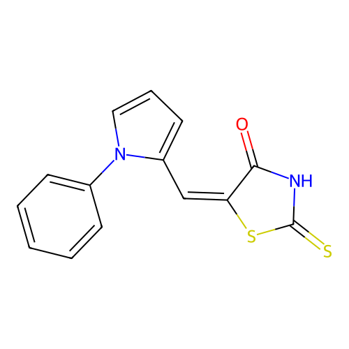 (E)-5-((1-phenyl-1H-pyrrol-2-yl)methylene)-2-thioxothiazolidin-4-one structure