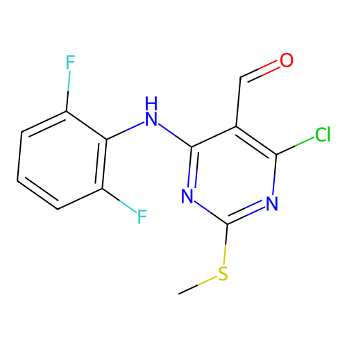 4-Chloro-6-((2,6-difluorophenyl)amino)-2-(methylthio)pyrimidine-5-carbaldehyde structure