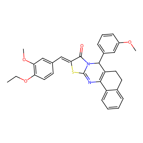 (10Z)-10-(4-ethoxy-3-methoxybenzylidene)-7-(3-methoxyphenyl)-5,7-dihydro-6H-benzo[h][1,3]thiazolo[2,3-b]quinazolin-9(10H)-one structure