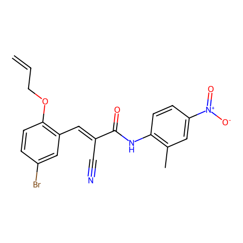 (E)-3-(5-bromo-2-prop-2-enoxyphenyl)-2-cyano-N-(2-methyl-4-nitrophenyl)prop-2-enamide structure
