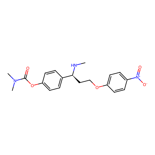 (S)-4-(1-(methylamino)-3-(4-nitrophenoxy)propyl)phenyl dimethylcarbamate structure