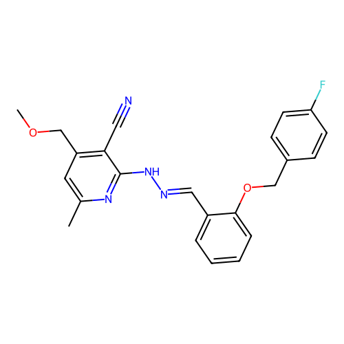 2-[(2E)-2-{2-[(4-fluorobenzyl)oxy]benzylidene}hydrazinyl]-4-(methoxymethyl)-6-methylpyridine-3-carbonitrile structure