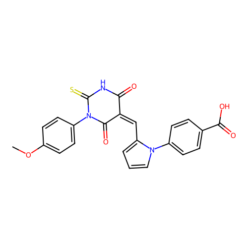 (Z)-4-(2-((1-(4-methoxyphenyl)-4,6-dioxo-2-thioxotetrahydropyrimidin-5(2H)-ylidene)methyl)-1H-pyrrol-1-yl)benzoic acid structure