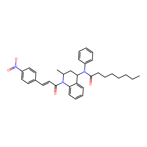 N-{2-methyl-1-[(2E)-3-(4-nitrophenyl)prop-2-enoyl]-1,2,3,4-tetrahydroquinolin-4-yl}-N-phenyloctanamide structure