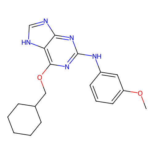 6-(cyclohexylmethoxy)-N-(3-methoxyphenyl)-9H-purin-2-amine structure