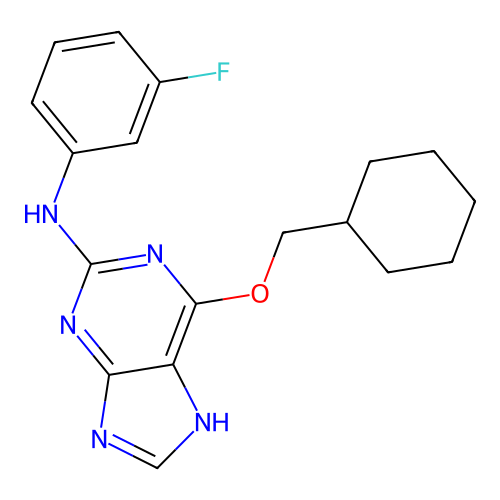 6-(cyclohexylmethoxy)-N-(3-fluorophenyl)-9H-purin-2-amine structure