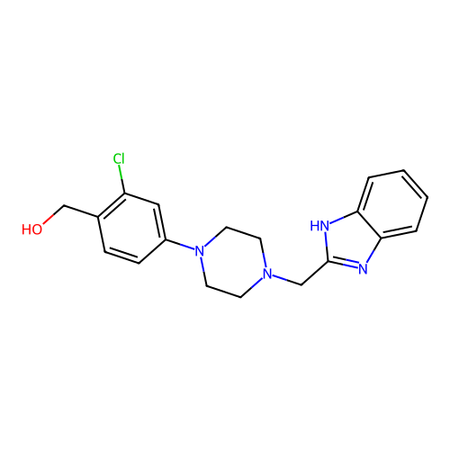 Benzenemethanol, 4-(4-(1H-benzimidazol-2-ylmethyl)-1-piperazinyl)-2-chloro- structure