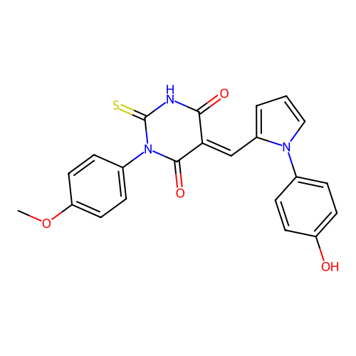 (5E)-5-{[1-(4-hydroxyphenyl)-1H-pyrrol-2-yl]methylidene}-1-(4-methoxyphenyl)-2-thioxodihydropyrimidine-4,6(1H,5H)-dione structure