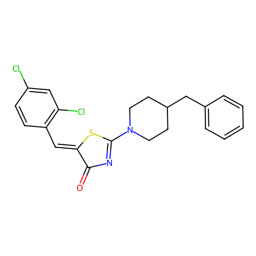 (5Z)-2-(4-benzylpiperidin-1-yl)-5-(2,4-dichlorobenzylidene)-1,3-thiazol-4(5H)-one structure
