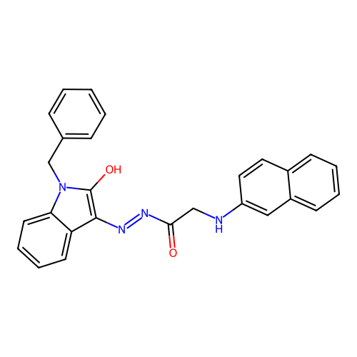 (E)-N'-(1-benzyl-2-oxoindolin-3-ylidene)-2-(naphthalen-2-ylamino)acetohydrazide structure