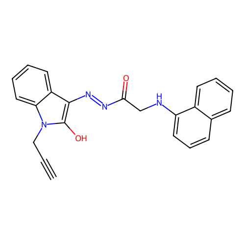 2-(naphthalen-1-ylamino)-N'-[(3Z)-2-oxo-1-(prop-2-yn-1-yl)-1,2-dihydro-3H-indol-3-ylidene]acetohydrazide (non-preferred name) structure