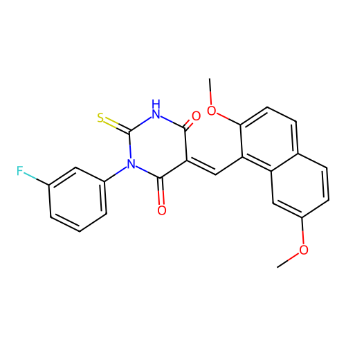 5-((2,7-dimethoxynaphthalen-1-yl)methylene)-1-(3-fluorophenyl)-2-thioxodihydropyrimidine-4,6(1H,5H)-dione structure