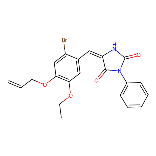 (5E)-5-[(2-bromo-5-ethoxy-4-prop-2-enoxyphenyl)methylidene]-3-phenylimidazolidine-2,4-dione structure