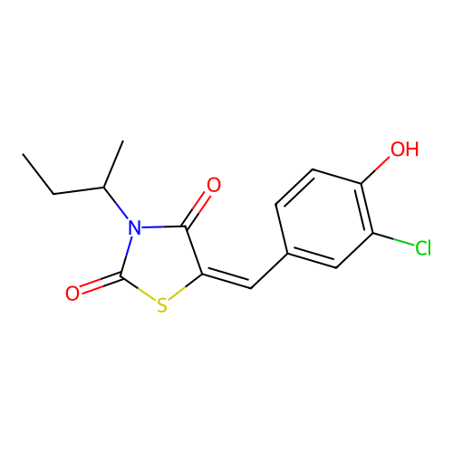 (5E)-3-(butan-2-yl)-5-(3-chloro-4-hydroxybenzylidene)-1,3-thiazolidine-2,4-dione structure