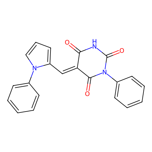 (5E)-1-phenyl-5-[(1-phenylpyrrol-2-yl)methylidene]-1,3-diazinane-2,4,6-trione structure