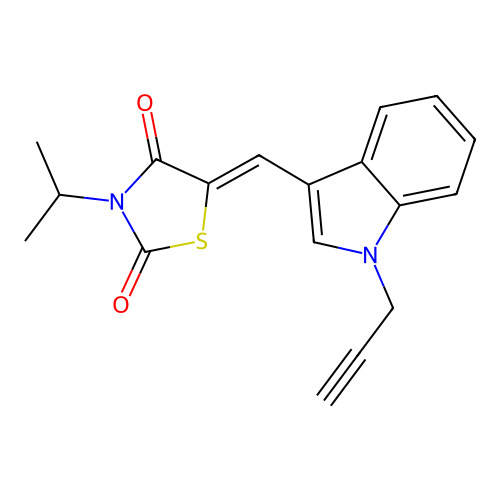 (5Z)-3-propan-2-yl-5-[(1-prop-2-ynylindol-3-yl)methylidene]-1,3-thiazolidine-2,4-dione structure