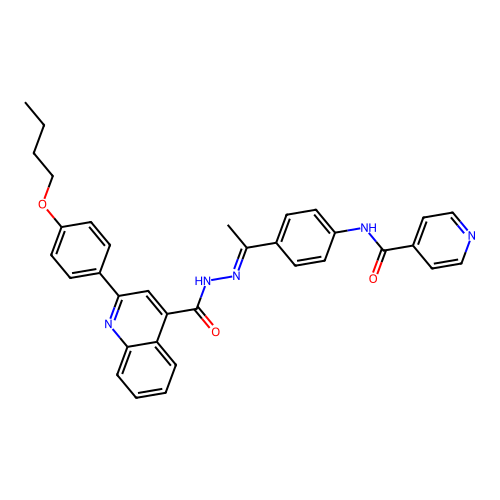 N-[4-(N-{[2-(4-butoxyphenyl)-4-quinolinyl]carbonyl}ethanehydrazonoyl)phenyl]isonicotinamide structure
