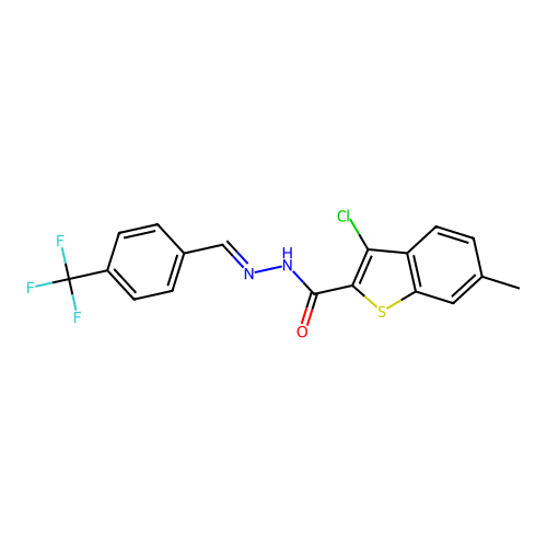 3-chloro-6-methyl-N'-[4-(trifluoromethyl)benzylidene]-1-benzothiophene-2-carbohydrazide structure