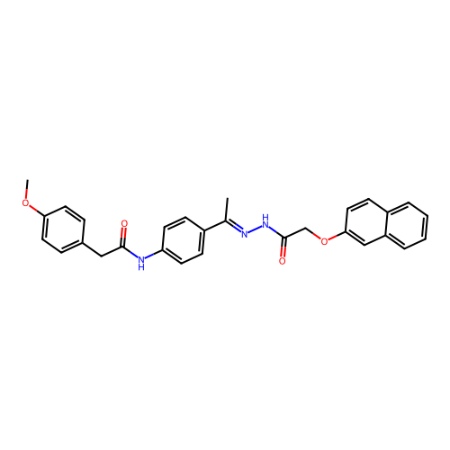 2-(4-methoxyphenyl)-N-(4-{N-[(2-naphthyloxy)acetyl]ethanehydrazonoyl}phenyl)acetamide structure