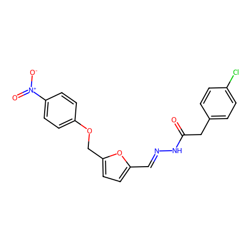 2-(4-chlorophenyl)-N'-{[5-({4-nitrophenoxy}methyl)-2-furyl]methylene}acetohydrazide structure