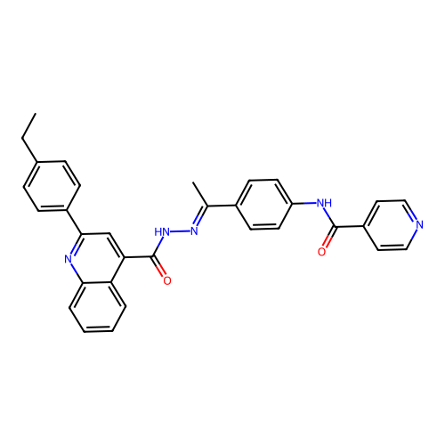 N-[4-(N-{[2-(4-ethylphenyl)-4-quinolinyl]carbonyl}ethanehydrazonoyl)phenyl]isonicotinamide structure
